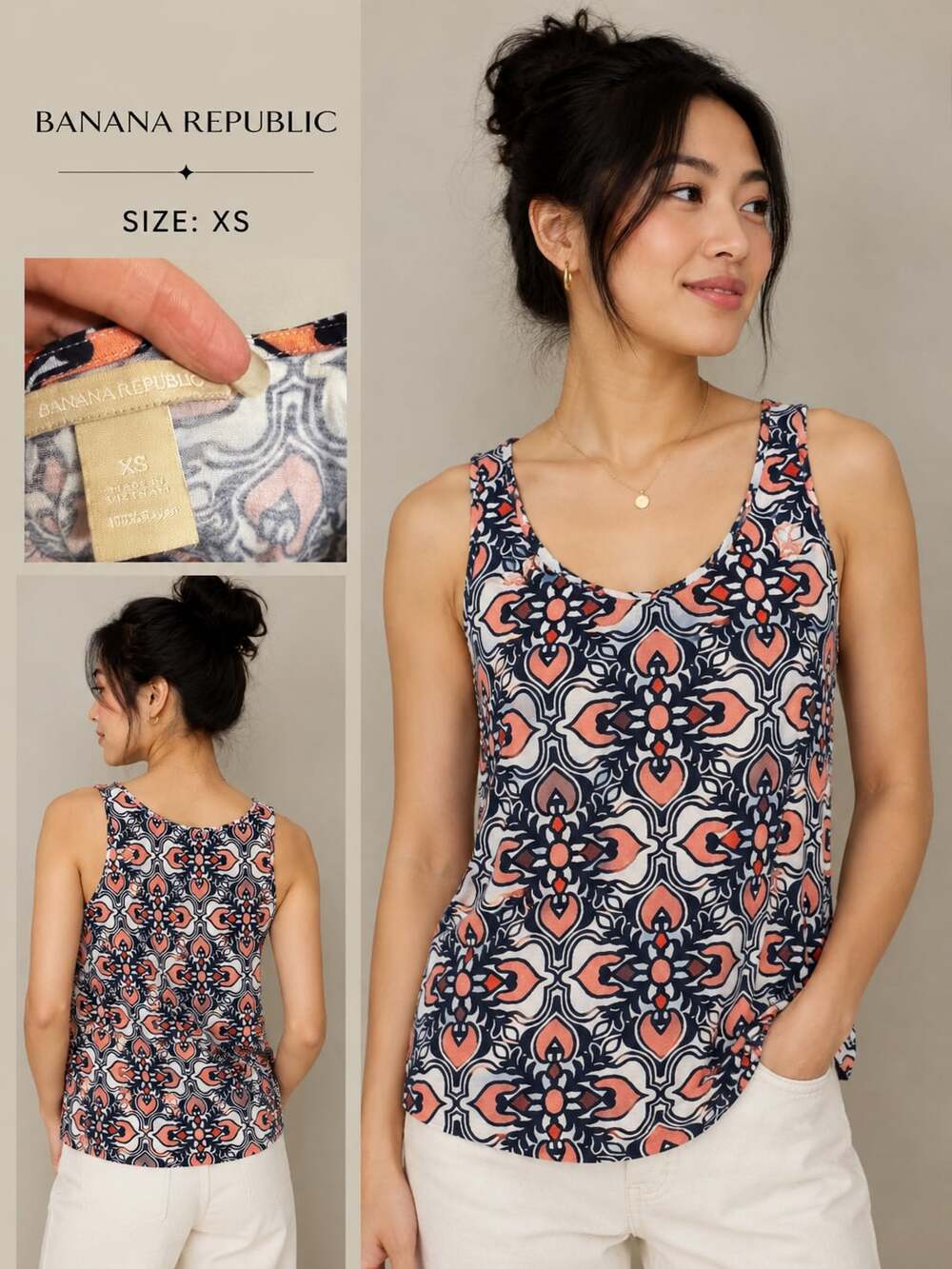Banana Republic Womens XS Floral Print Sleeveless Tank Top Blouse Multicolor